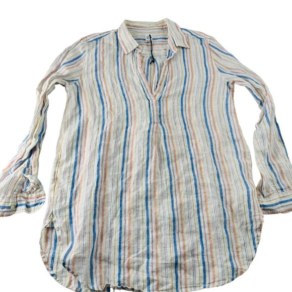 Gap Womens Multicolor Striped Long Sleeve Blouse M Lightweight Cotton & Linen - Picture 1 of 6